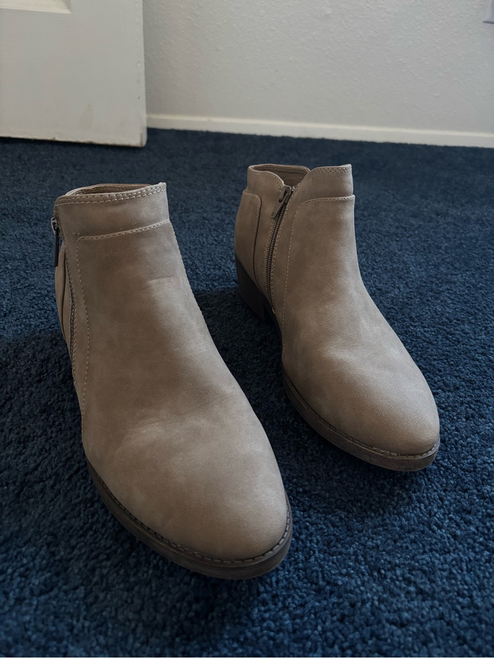 Women's Taupe Suede Ankle Booties with Side Zip